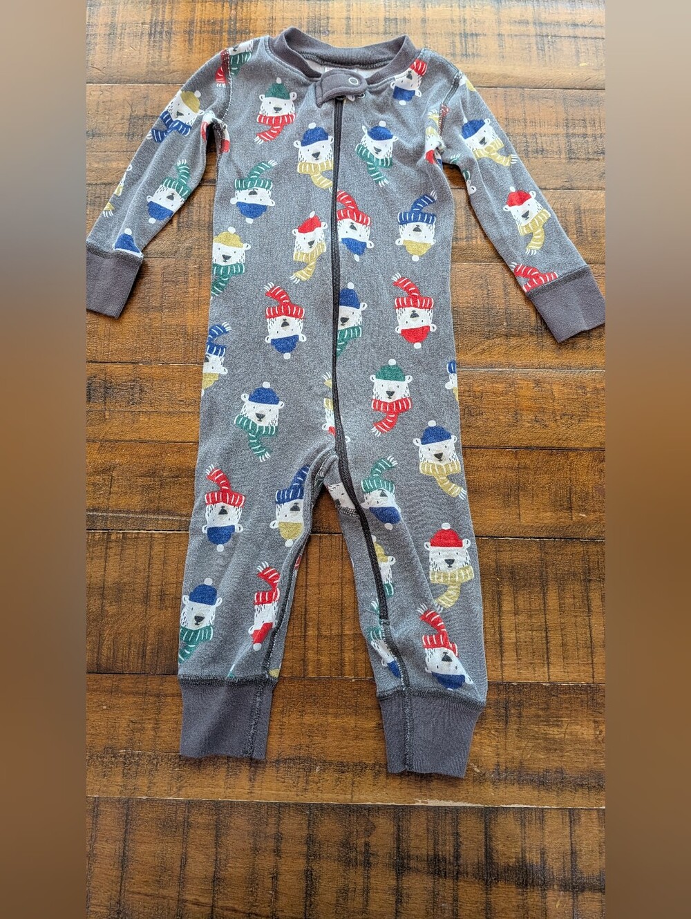 Hanna Andersson Gray Polar Bear Print One-Piece Pajamas 18-24m Organic Cotton